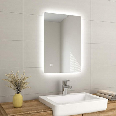 Emke Illuminated Led Bathroom Mirror With Demister Pad Wall Mounted Dimmable Led Bathroom Mirror500X700mm from B&Q