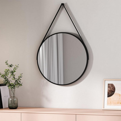 Emke Bathroom Circle Mirror Black Round Mirror Wall Vanity Mirror Framed Belt Decorative Hanging Makeup Mirror 50Cm from B&Q