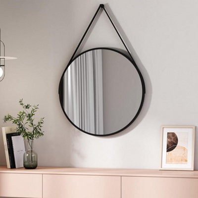 Emke Bathroom Circle Mirror Black Round Mirror Wall Vanity Mirror Framed Belt Decorative Hanging Makeup Mirror 60Cm from B&Q