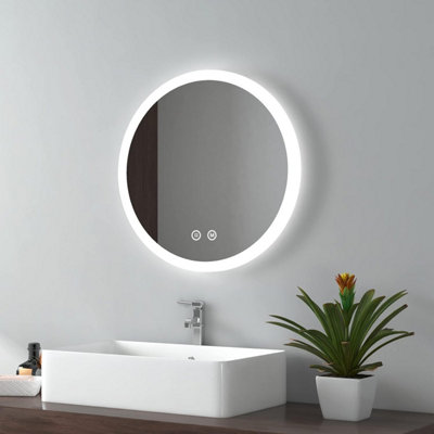 Emke Round Bathroom Led Mirror 500mm Illuminated Backlit Makeup Mirror With Demister3 Light Color from B&Q