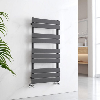 Emke Flat Panel Heated Towel Rail Anthracite Bathroom Ladder Radiator Warmer 1000 X 500 mm Towel Radiator from B&Q