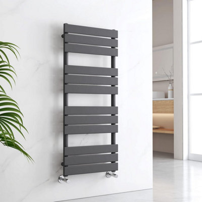 Emke Flat Panel Heated Towel Rail Anthracite Bathroom Ladder Radiator Warmer 1200 X 500 mm Towel Radiator from B&Q