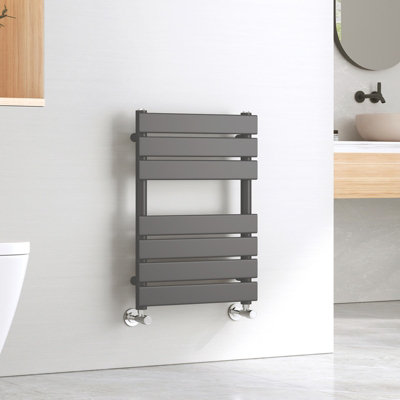 Emke Central Heating Towel Rails Anthracite Flat Panel Heated Towel Rail Radiator Ladder For Bathroom 650 X 450 mm from B&Q