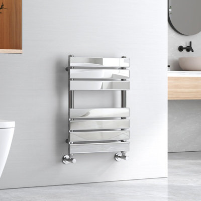 Emke Chrome Flat Panel Heated Towel Rail Bathroom Ladder Radiator Warmer Central Heating Towel Rails 650 X 450 mm from B&Q