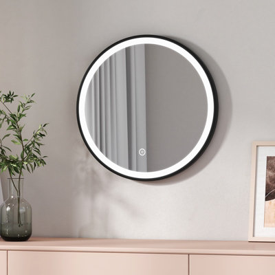 Emke Round Bathroom Led Mirror Backlit Makeup Mirror With TouchLeatherDustproofBlack 500mm from B&Q