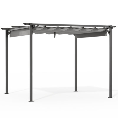 Onemill 8 X 8 Ft Pergola With Retractable Sun Shade Canopy Outdoor Metal Shelter Gazebo-Grey from B&Q