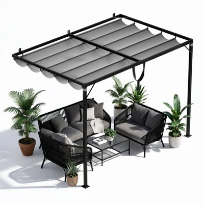 Onemill Lean To Pergola With Retractable Canopy,wall-Mounted Garden Gazebo And Sun Shelter from B&Q