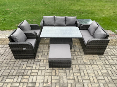 Fimous Rattan Outdoor Garden Furniture Sets Height Adjustable Rising Lifting Dining Table Reclining Chair Sofa Set from B&Q