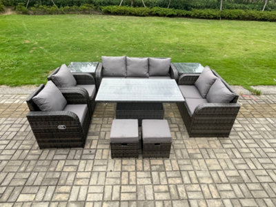 B&Q -  Pe Rattan Outdoor Garden Furniture Sets Height Adjustable Rising Lifting Dining Table Reclining Chair Sofa Set