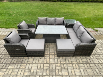 B&Q -  Rattan Outdoor Garden Furniture Sets Height Adjustable Rising Lifting Dining Table Reclining Chair Sofa Set