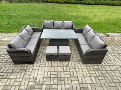 B&Q -  Garden Dining Set Outdoor Rattan Furniture Lounge Sofa Height Adjustable Rising Lifting Table