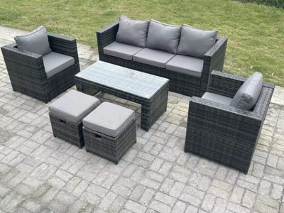 Fimous Lounge Rattan Sofa Set Outdoor Garden Furniture Oblong Rectangular Coffee Table With 2 Chairs 2 Stools from B&Q