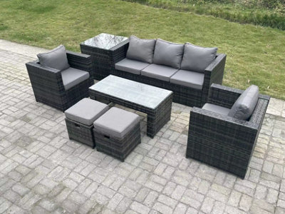 Fimous Lounge Rattan Sofa Set Outdoor Garden Furniture Oblong Rectangular Coffee Table 2 Stools Extra Side Table from B&Q