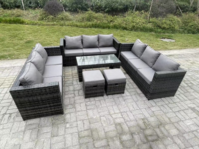 Fimous Outdoor Rattan Garden Furniture Lounge Sofa Set With Oblong Rectagular Coffee Table 2 Stools from B&Q