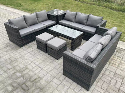 Fimous Outdoor Rattan Garden Furniture Lounge Sofa Set With Oblong Rectagular Coffee Table 2 Stools And Side Table from B&Q