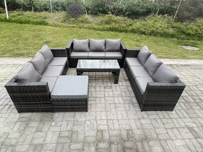 Fimous Outdoor Rattan Garden Furniture Lounge Sofa Set With Oblong Rectagular Coffee Table Big Footstool from B&Q
