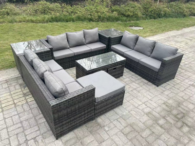 Fimous Outdoor Rattan Garden Furniture Lounge Sofa Set  Oblong Rectagular Coffee Table Big Footstool And 2 Small Stools from B&Q