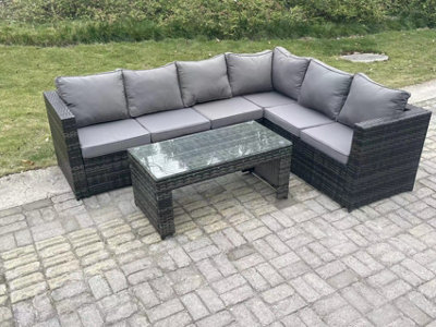 Fimous 6 Seater Rattan Corner Sofa Lounge Sofa Set With Rectangular Coffee Table Mixed Right Hand Dark/Grey