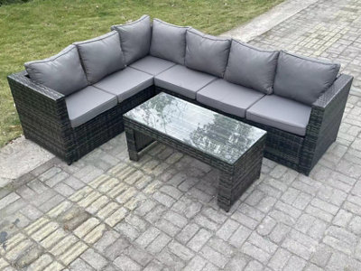 Fimous 6 Seater Rattan Corner Sofa Lounge Sofa Set With Rectangular Coffee Table Mixed Left Hand Dark/Grey