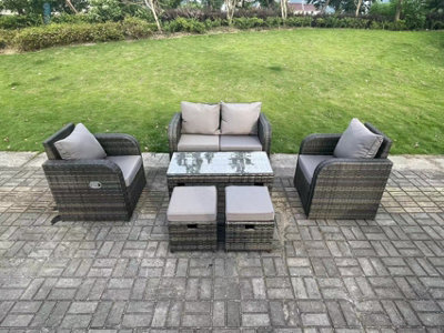 Fimous Pe Wicker Rattan Garden Furniture Set Love Sofa Reclining Chair Outdoor Rectangular Coffee Table Stools
