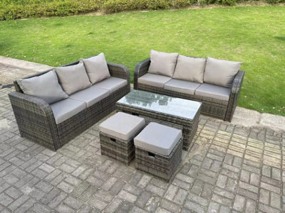 B&Q -  High Back Rattan Garden Furniture Set Lounge Sofa 3 Seater Sofa Set Outdoor Rectangular Coffee Table 8 Seater