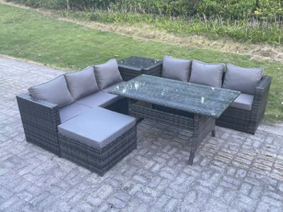 Fimous Pe Wicker Outdoor Garden Furniture Set Patio Rattan Rectangular Dining Table Lounge Sofa With Big Footstool Side Table from B&Q