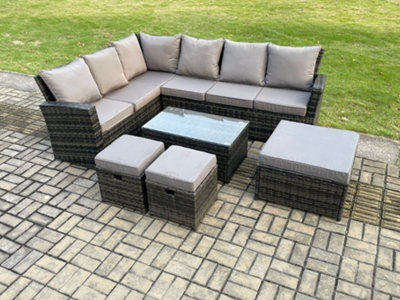 B&Q -  9 Seater High Back Outdoor Garden Furniture Set Rattan Corner Sofa Set With Rectangular Coffee Table