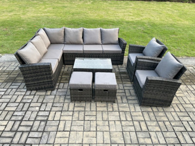 Fimous 10 Seater High Back Outdoor Garden Furniture Set Rattan Corner Sofa Set With Rectangular Coffee Table