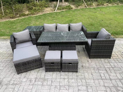 Fimous 8 Seater Wicker Pe Rattan Garden Furniture Sofa Set Outdoor Adjustable Rising Lifting Dining Table Set
