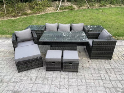 Fimous Wicker Pe Rattan Garden Furniture Sofa Set Outdoor Adjustable Rising Lifting Dining Table Set from B&Q