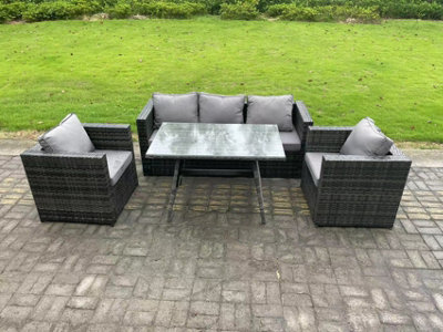 Fimous Wicker Pe Rattan Outdoor Furniture Garden Dining Set With Lounge Sofa Oblong Dining Table 2 Armchairs from B&Q