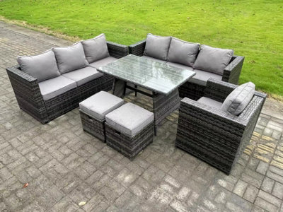 Fimous 9 Seater Wicker Pe Rattan Garden Dining Set Outdoor Furniture Sofa With Patio Dining Table Armchair