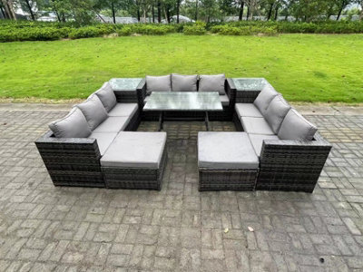 Fimous 11 Seater Wicker Pe Rattan Outdoor Furniture Lounge Sofa Garden Dining Set With Dining Table Side Table