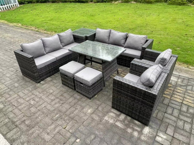 Fimous 10 Seater Wicker Pe Rattan Outdoor Furniture Lounge Sofa Garden Dining Set With Dining Table Side Table