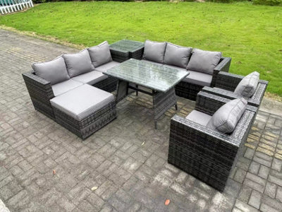 Fimous 9 Seater Wicker Rattan Outdoor Furniture Lounge Sofa Garden Dining Set With Dining Table 2 Armchairs from B&Q