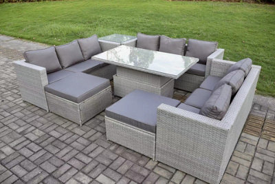 Fimous 11 Seater Outdoor Pe Rattan Garden Funiture Set Adjustable Rising Lifting Table Sofa Dining Set With Side Table from B&Q