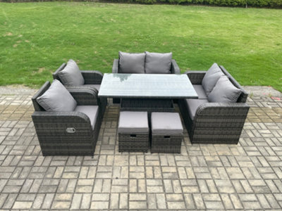 B&Q -  Wicker Pe Rattan Furniture Garden Dining Set Outdoor Height Adjustable Rising Lifting Table Love Sofa Chairs