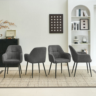 B&Q -  Ergonomic Dining Chairs Set Of 4 With Plush Chenille Upholstery And Metal Legs