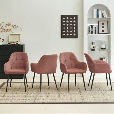 B&Q -  Ergonomic Dining Chairs Set Of 4 With Plush Chenille Upholstery And Metal Legs