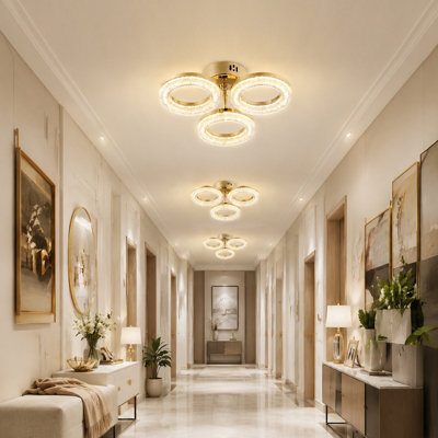  - Inmtfei 3-Ring Gold Crystal Led Embedded 48W Dimmable 3 Color Temperature Modern Close-Up Ceiling Light