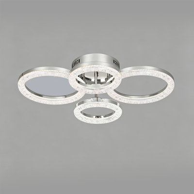  - Inmtfei Four Ring Chrome Crystal Led Embedded 3 Color Temperature Modern Ceiling Light2200Lm Polished Silver