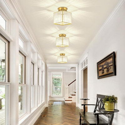  - Inmtfei Gold Square Vertical LampLuxury Prism Crystal Ceiling Fixture For Hallway Bathroom Bedroom Entry Foyer