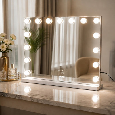 B&Q Inmtfei Hollywood Vanity Makeup Mirror With Led Bulbs, Hand Wave Sensor Control Lighted Cosmetic Mirror, 58X48Cm, 3 Color Lights