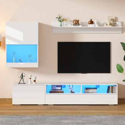 Tokpiedi Modern 3 Piece Entertainment Center With Wall Shelf - White - Image 3
