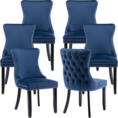 HomeTouch Set Of 6 Lux Velvet Upholstered Kitchen Dining Chairs Bedroom Chairs Blue from B&Q