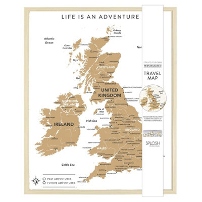 B&Q -  Travel Map Uk White SmallCork & Wood Pin Board 27 X 22 X 2 Cm100 Pins (50 Gold50 Silver).
