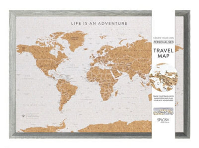 Travel Cork Board World Map 100 Pins Splosh Travel Grey Framed 93.5 x 64.5cm - Image 4