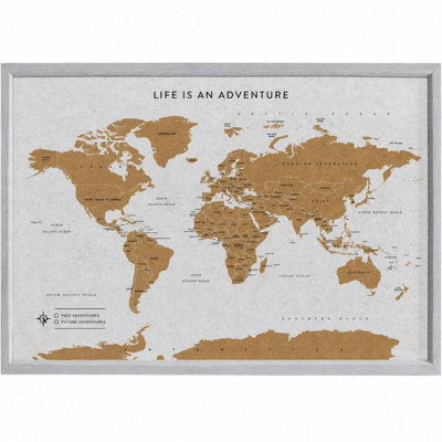 B&Q -  Travel Map World Grey Pin Board 45 X 30Cm With 100 Pins