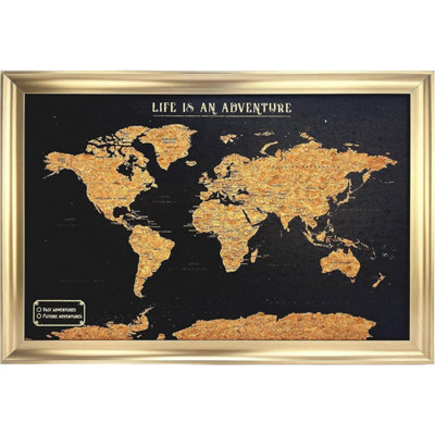 Fragranced Humour Unisex Gold World Travel Map With Pins Cork Board Traveller Gifts - | : W37 Cm X H55 Cm X D3 Cm - Image 3