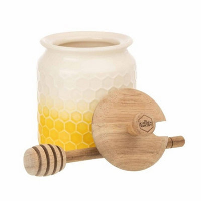 Honey Jar: Honey Combe Honey Jar With Honey DipperCeramic from B&Q